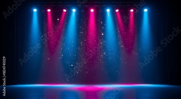 Obraz Dramatic stage lighting with blue and pink spotlights