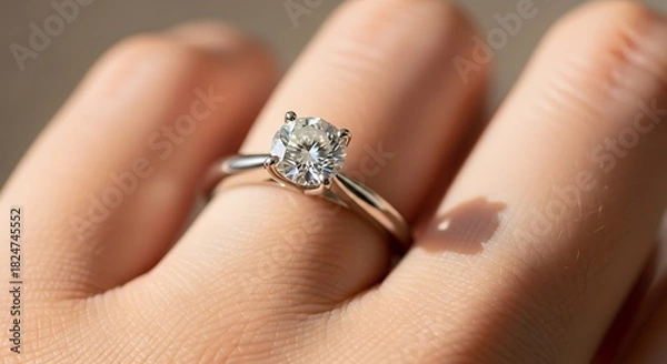 Obraz Elegant oval diamond engagement ring on a woman s finger