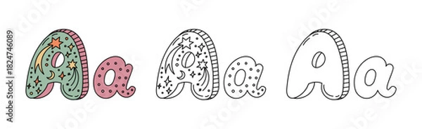 Obraz Decorative celestial letter A alphabet design with stars and moon