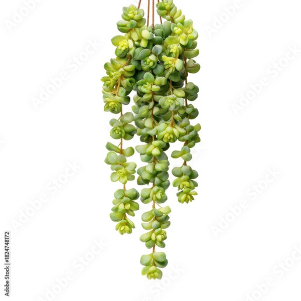 Fototapeta Green succulent leaves hanging, Green Succulent Leaves Hanging Gracefully in a Lush, Natural Botanical Display, isolated on transparent background