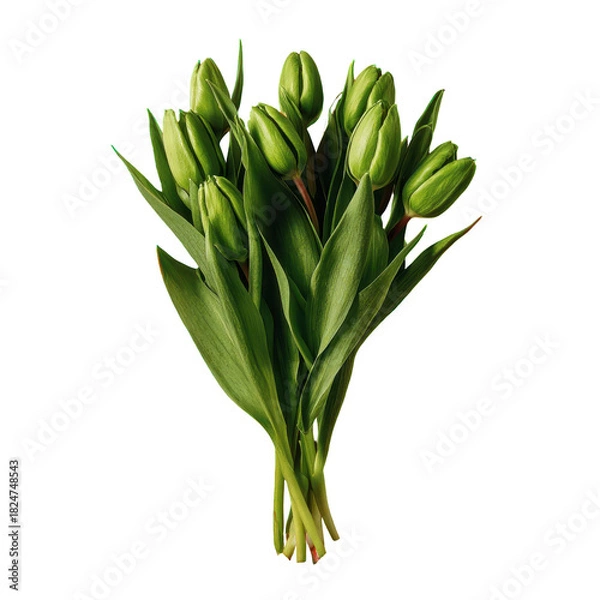 Fototapeta green tulips bouquet on red, Green Tulip Bouquet Displayed on a Bold Red Background with Fresh, Vibrant Contrast, isolated on transparent background