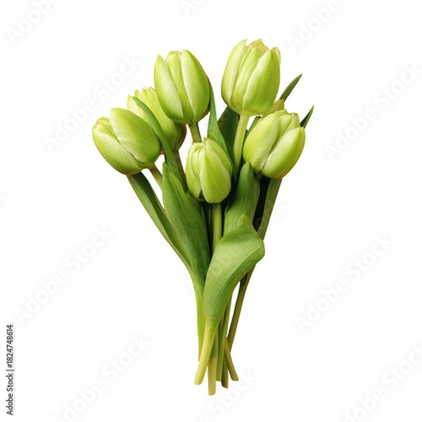 Fototapeta green tulips bouquet on red, Green Tulip Bouquet Displayed on a Bold Red Background with Fresh, Vibrant Contrast, isolated on transparent background