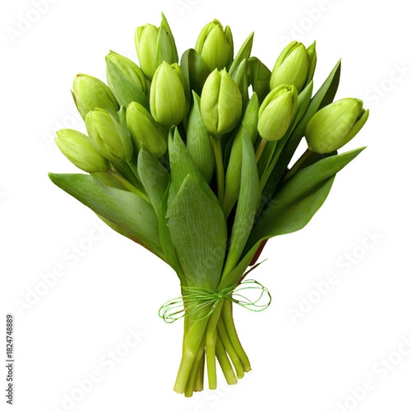 Fototapeta green tulips bouquet on red, Green Tulip Bouquet Displayed on a Bold Red Background with Fresh, Vibrant Contrast, isolated on transparent background
