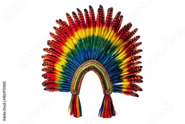 Obraz Symmetrical Rainbow Tribal Headdress Isolated on Transparent Background