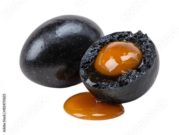 Fototapeta Century egg or preserved duck egg isolated on transparent or white background, png