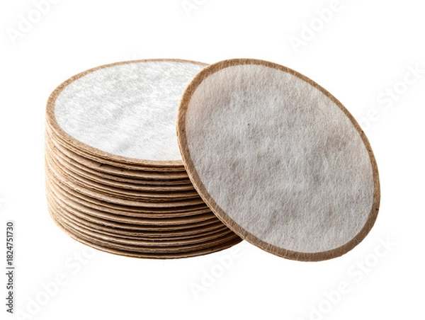 Fototapeta Stack of round coffee paper filters isolated on transparent or white background, png