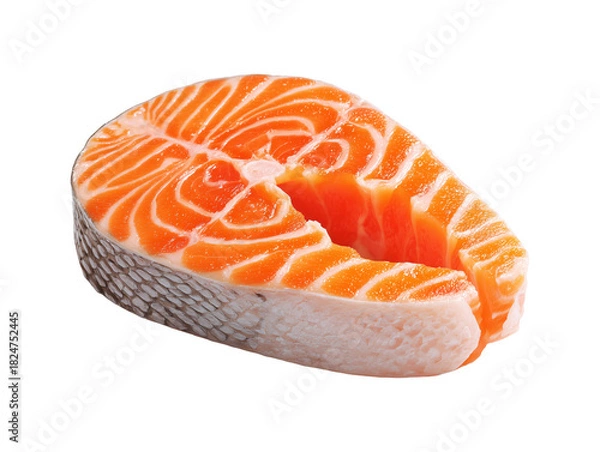 Fototapeta Fresh raw salmon fish steak isolated on transparent or white background, png