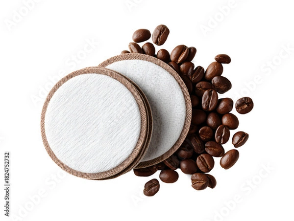 Fototapeta Coffee paper pods with roasted beans isolated on transparent or white background, png