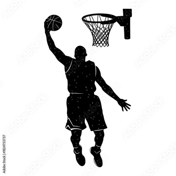 Fototapeta Black silhouette of basketball player dunking ball into hoop vector image