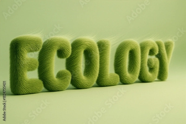 Obraz "Ecology" word made of soft green fur texture - sustainable design concept and eco typography illustration
