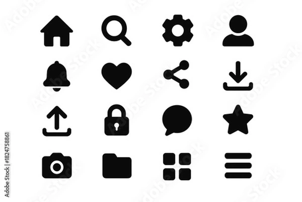 Fototapeta Collection of 16 minimalist black icons for interface design and navigation