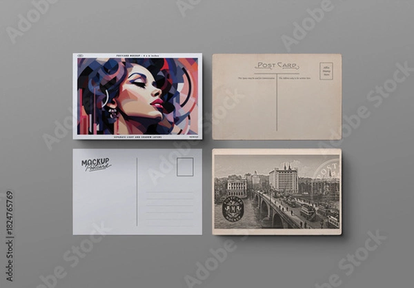 Obraz Postcard Mockup Set - 4 Isolated Cards