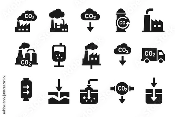 Fototapeta Carbon capture and storage icons: industrial solutions for co2 reduction