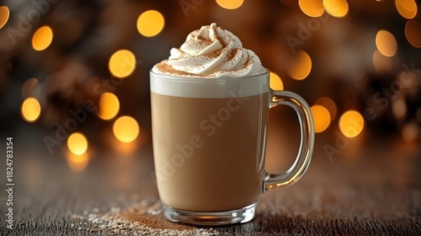 Obraz Cozy Creamy Holiday Coffee with Warm Christmas Lights