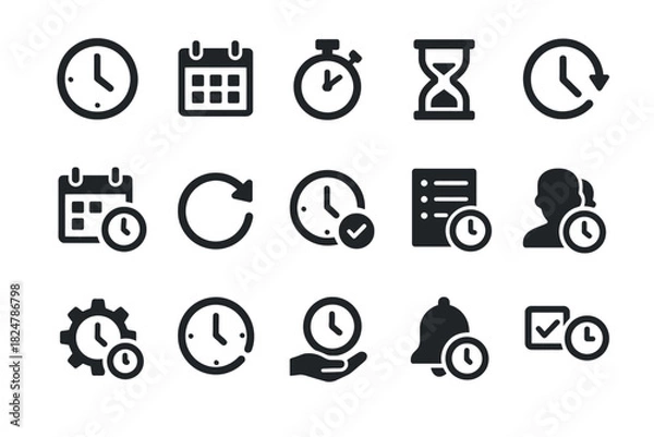 Fototapeta Collection of time management icons including clocks and calendars
