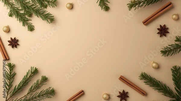 Obraz Minimalist Christmas Flat-Lay with Natural Elements