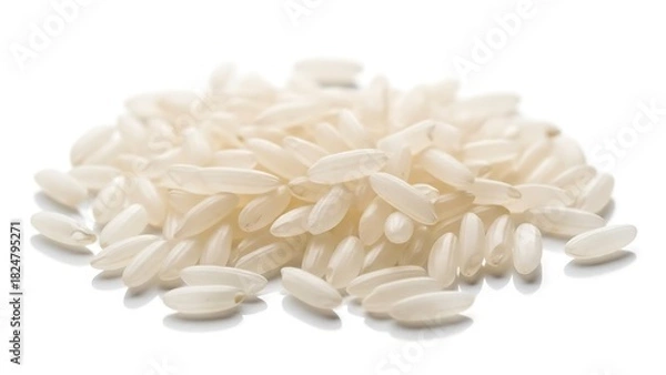 Obraz Pile of uncooked rice grains ready for a delicious meal, perfect for illustrating food staples, global cuisines, and healthy eating habits, studio shot