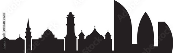 Obraz Baku azerbaijan skyline line art vector illustration for travel and tourism graphic design elements