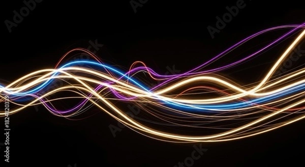 Fototapeta Dynamic Energy Stream: A mesmerizing visual of flowing light trails in vibrant hues, suggesting connectivity and digital flow. Perfect for projects about energy, data, or futuristic design.