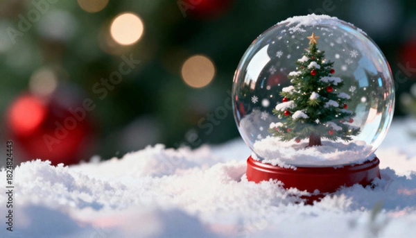 Obraz Christmas tree snow globe on snowy surface