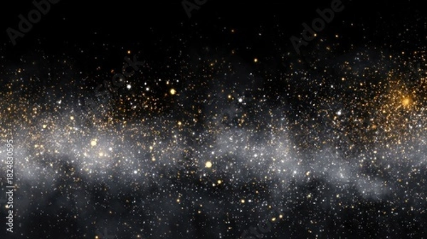 Obraz Abstract cosmic background with bright glowing stars and particles on dark background