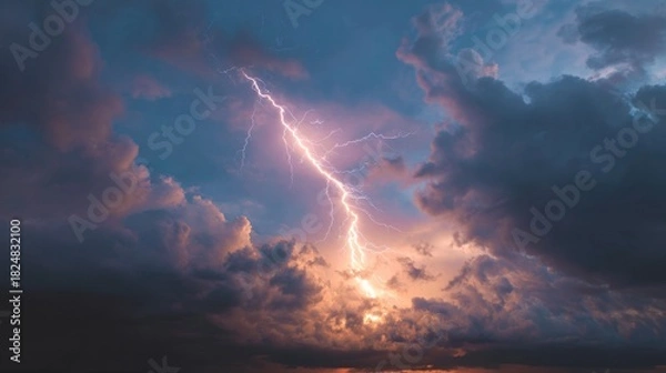 Obraz Dramatic lightning strike in cloudy sky with vibrant color and texture
