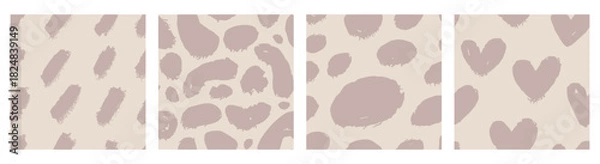 Fototapeta Cute neutral background with set seamless leopard dot pattern.