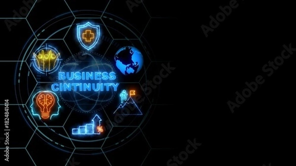 Fototapeta business continuity concept, Business, Technology, Internet and network concept. glowing neon line of business continuity banner web icons on virtual screen.