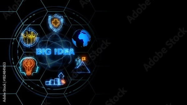 Fototapeta BIG IDEA concept, Business, Technology, Internet and network concept. glowing neon line of BIG IDEA banner web icons on virtual screen.