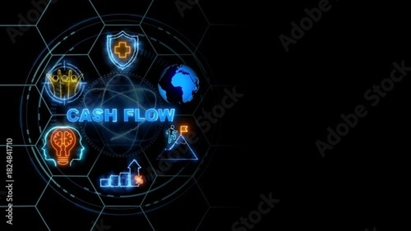 Fototapeta CASH FLOW concept, Business, Technology, Internet and network concept. glowing neon line of CASH FLOW banner web icons on virtual screen.