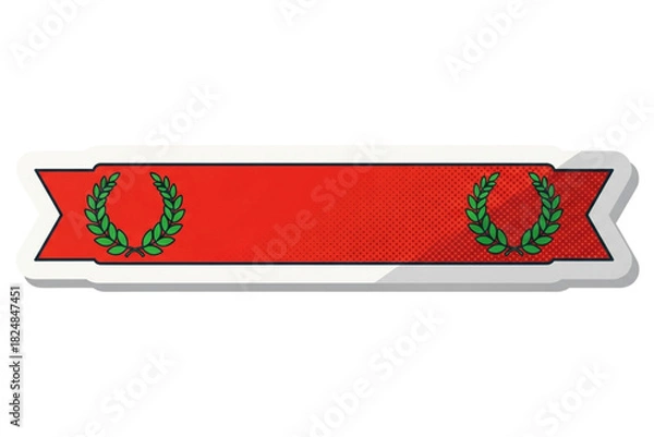 Obraz Red White Vintage Banner With Green Laurel Wreath Decorative Ribbon Illustration Celebration on transparent background