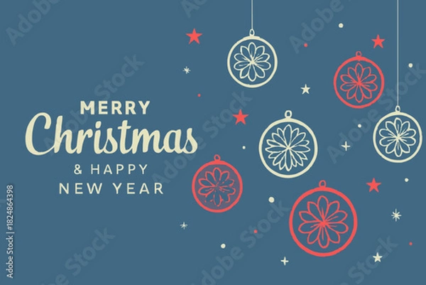 Obraz Merry Christmas card design with vintage Santa Claus and festive winter hanging decoration