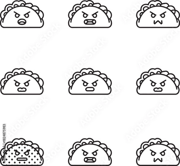 Fototapeta Collection of nine angry taco emoticons with different expressions