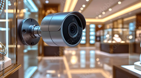 Fototapeta Modern security camera inside luxury jewelry store