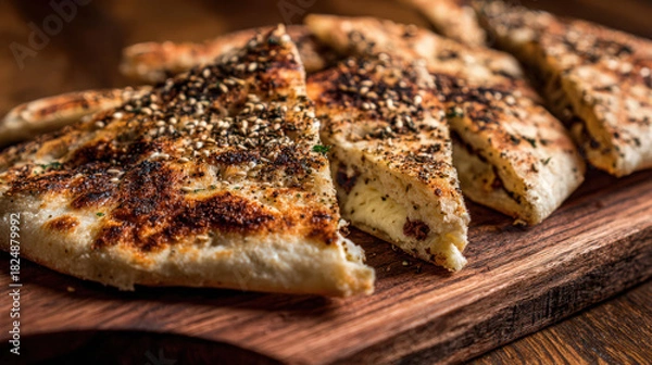 Obraz middle eastern manakish flatbread with toppings on isolated background