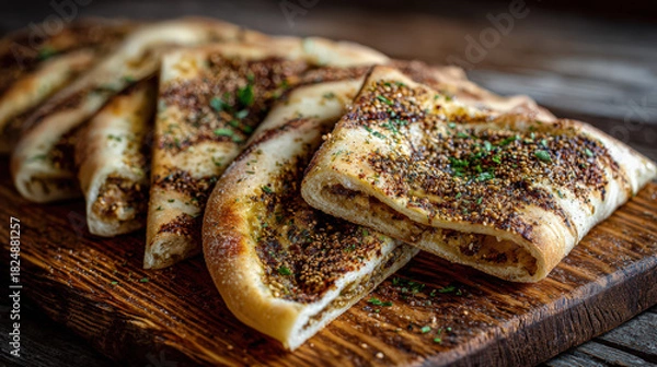 Obraz middle eastern manakish flatbread with toppings on isolated background