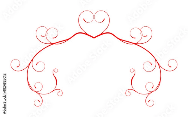 Obraz Romantic Red Valentine Heart Flourish Border on Transparent Background
