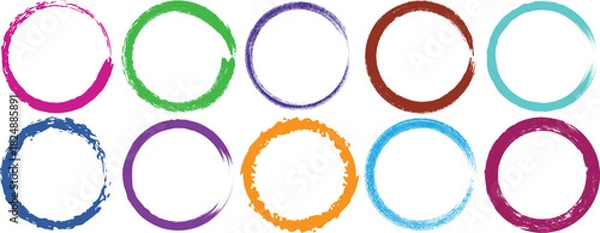 Obraz Colorful grunge oval frames arranged on white background for graphic design projects