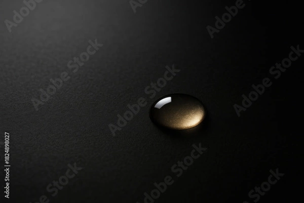 Obraz A single golden drop on a dark matte surface. Space for text.