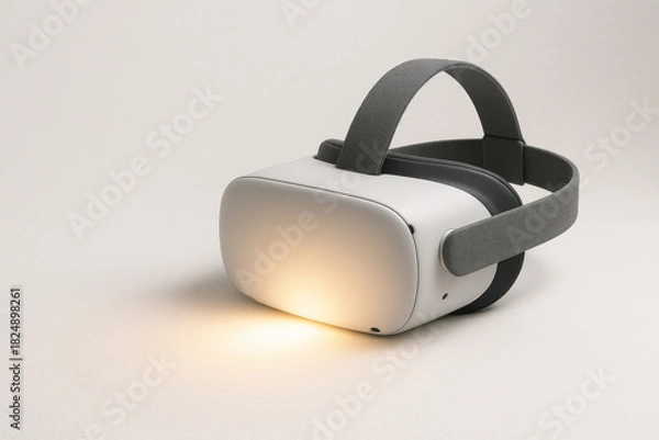 Obraz A modern VR headset with a soft glowing effect on the table. Space for text.