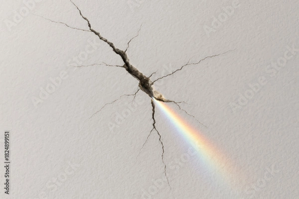 Obraz Rainbow light coming out of a crack in the wall. Space for text.
