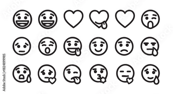 Fototapeta Collection of expressive emoji vector icons conveying different human emotions