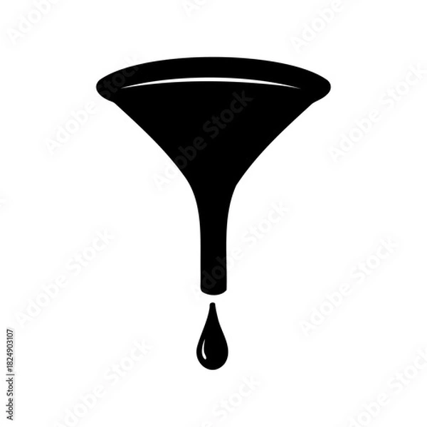 Fototapeta Funnel icon with single liquid drop silhouette vector image. Vector, illustration