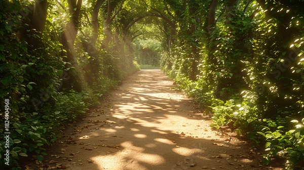 Fototapeta  Sunlit Pathway Through Lush Greenery