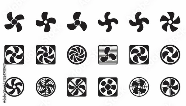 Obraz Collection of Fan Icons Diverse Designs for Cooling and Airflow, Black Silhouette Set