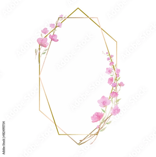 Obraz blooming cherry, sakura, , watercolor illustration. branch with pink flowers, watercolor illustration. Hand drawing for the design of invitations, cards, decorations