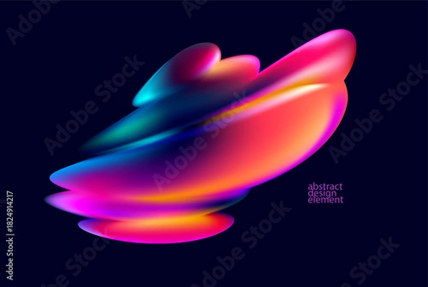 Fototapeta Iridescent fluid blob on dark  background. 3D vector design elements.