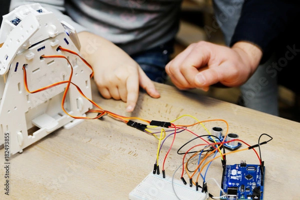 Obraz STEM robotics class with kids