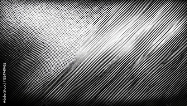 Fototapeta black and white halftone texture with a distressed and vintage look scratched retro background with diagonal lines and a gradient effect