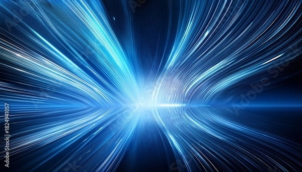 Obraz abstract blue background with glowing light streaks and reflection